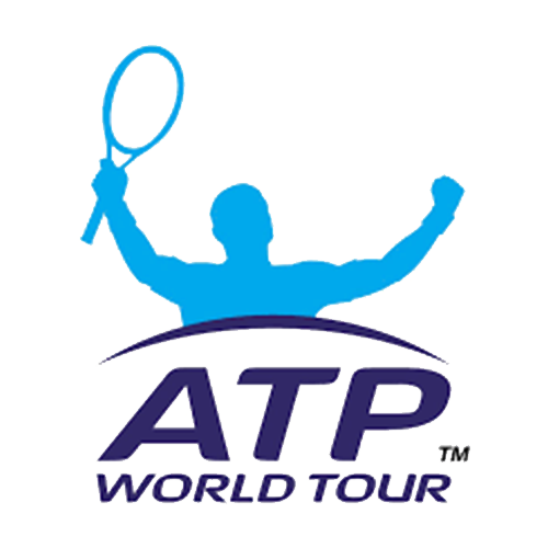 ATP World Tour logo featuring a blue silhouette of a tennis player with a raised racket and arms, with "ATP World Tour" text below.