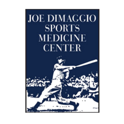 Illustration of a baseball player swinging a bat on a sign for Joe DiMaggio Sports Medicine Center.