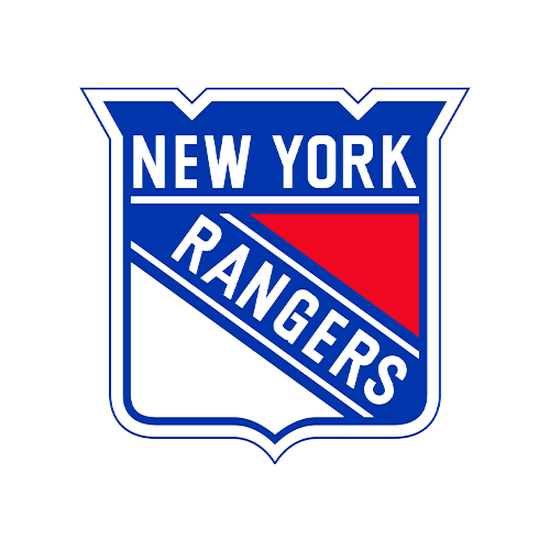 New York Rangers logo featuring a shield with blue, white, and red colors, displaying the team name in bold letters.